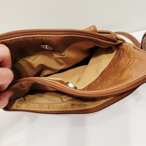 MultiSac Brown Tan Zig Zag Crossbody Shoulder Bag Purse Floral - Picture 5 of 8